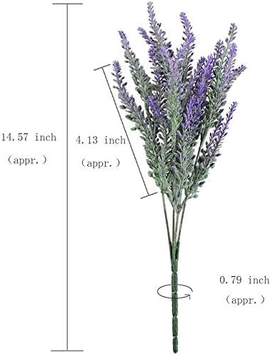 Dekorly 4Pcs Artificial Lavender Faux Plastic Plants Purple Flowers for Home Decor Wedding Kitchen Garden Patio Porch Window Box Office Table Centerpieces Indoor Outdoor Decorations