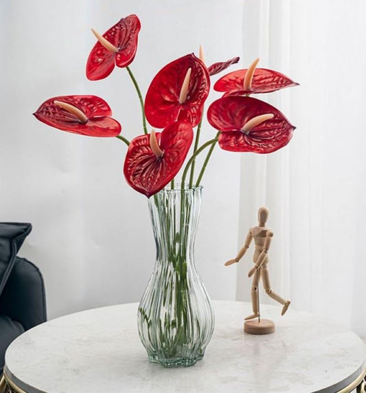 Dekorly Artificial Anthurium Flowers Real Touch Fake Flower for Table Centerpieces Arrangement and Bridal Wedding Festival Decor Flower Arrangement (Red, Height : 24Inch)
