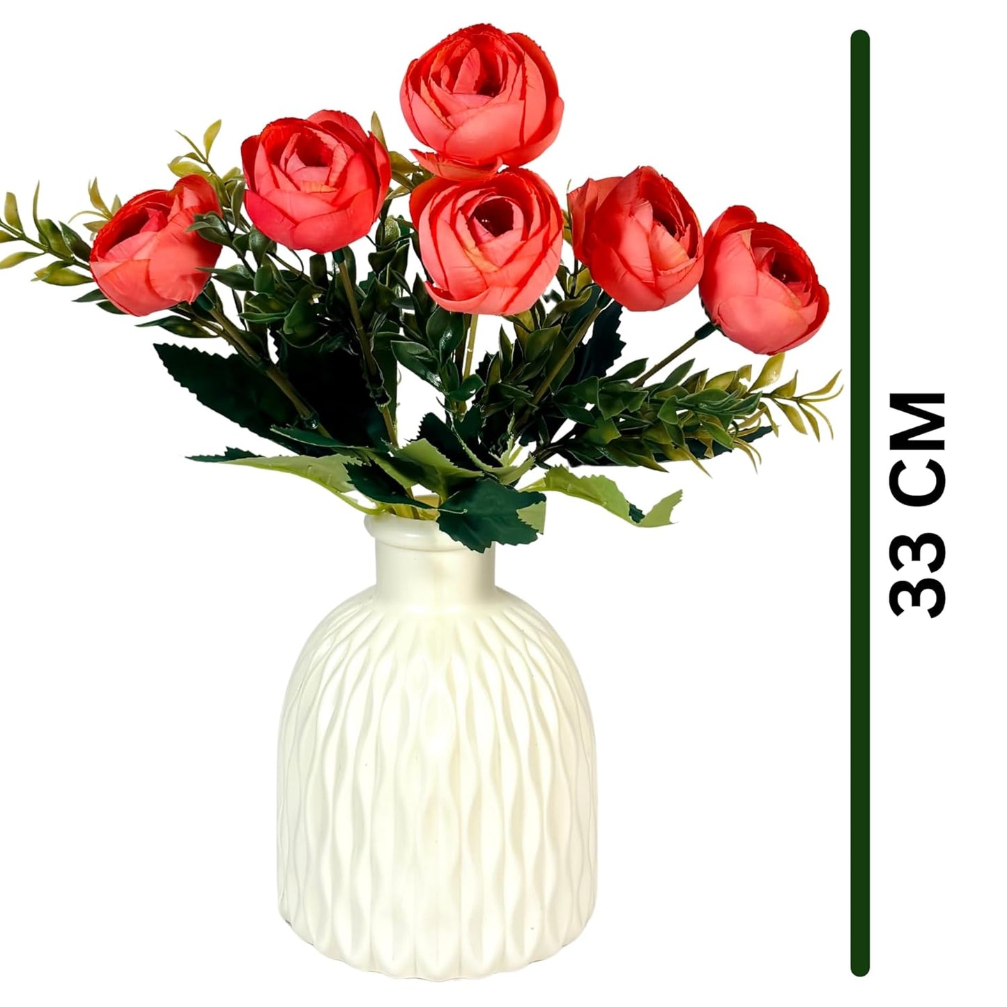 Dekorly Faux Silk, Plastic Artificial Peony Flowers Bunch | White Vase with Flowers Bunch | Artificial Plants for Home Office Hotel Decor | Bedroom Living Room Bathroom Decor (Peach)