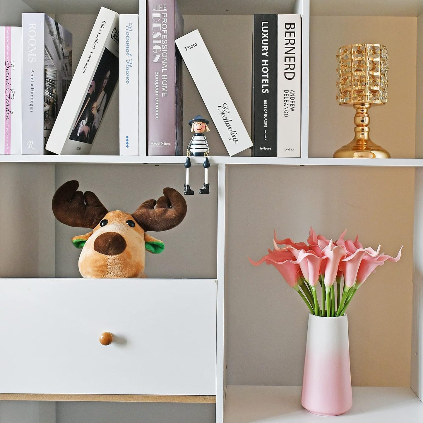 Dekorly Artificial Flowers Fake Faux Flowers Hydrangea Sunflower Cherry Blossom Flower Bougainvillea Pampas Grass Calla Lily Tulips Gypsophila Chrysanthemum (Pink, Calla Lily Set of 5 Sticks)