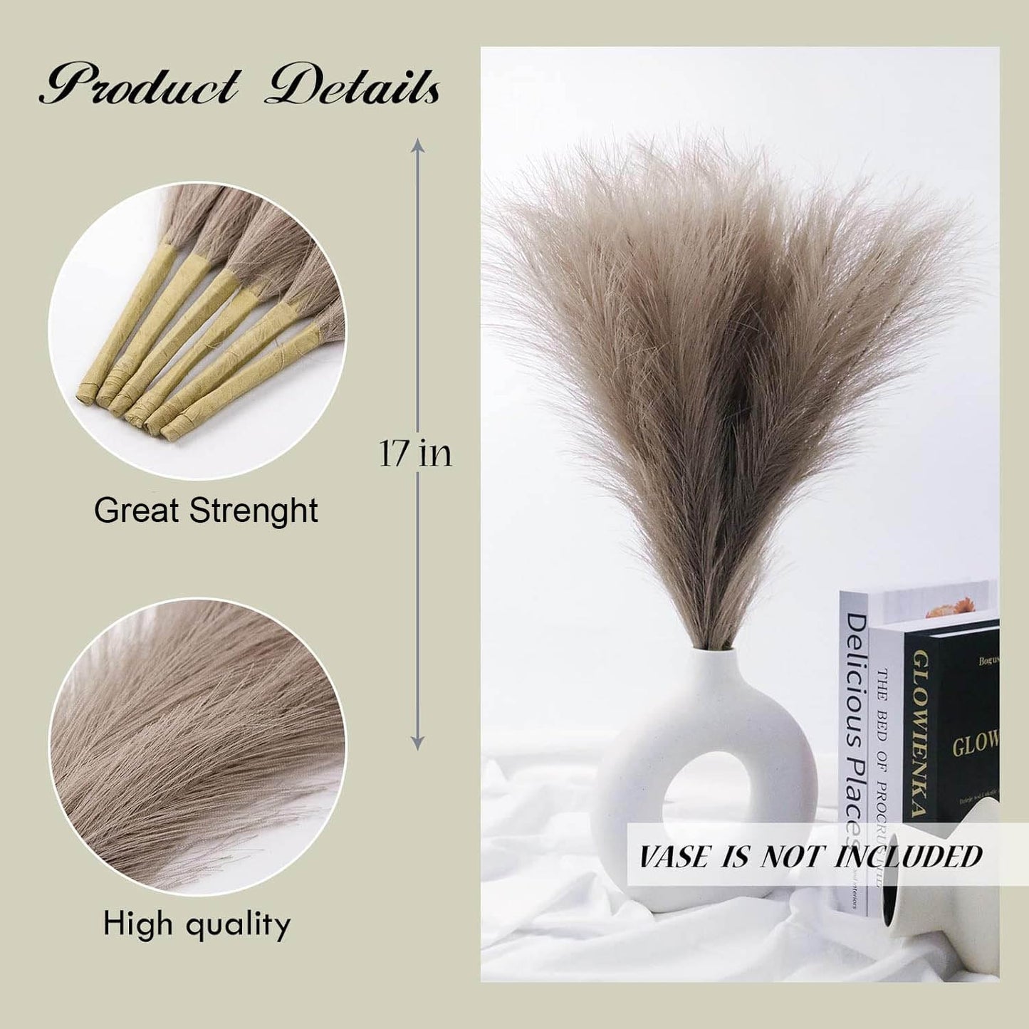 Dekorly 3 Pcs Small Faux Pampas Grass | Fluffy Artificial Flowers for Home Decor, Office, Bedroom, Wedding & Festival Décor | Leaves & Grass Arrangement (41 cm)(Pack of 3)