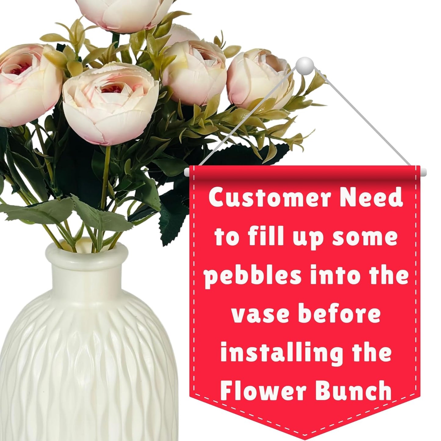 Dekorly Faux Silk,Plastic Artificial Peony Flowers Bunch|White Vase with Flowers Bunch|Artificial Plants for Home Office Hotel Decor|Bedroom Living Room Bathroom Decor (Light Pink)