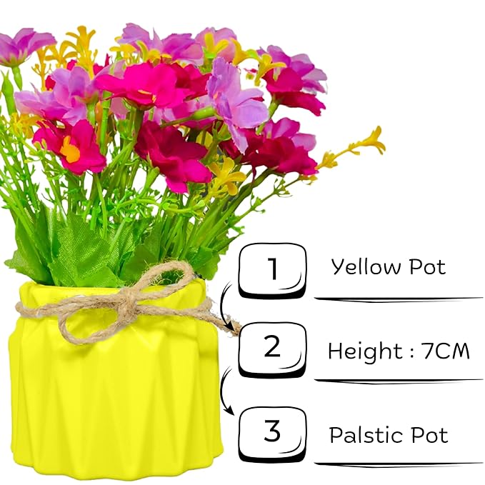 Dekorly Artificial Daisy Flowers Plastic Pot Flowers in Fake Flowers Bouquet for Table Decorations Artificial Plant Home Office Decor | Height 15 CM