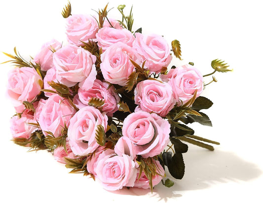 Dekorly Artificial Fake Faux Flowers Rose Bunch for Wedding, Home, Party, Restaurant, Bouquet(Pink) | Pack of 2 |