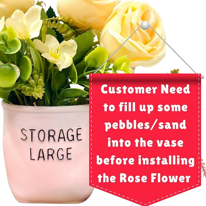 Dekorly Artificial Silk Roses Flowers with Pink Vase,Fake Eucalyptus Flower Arrangement for Home Office Hotel Bathroom Dining Table Decorations Restaurant Decor | Height 30 CM