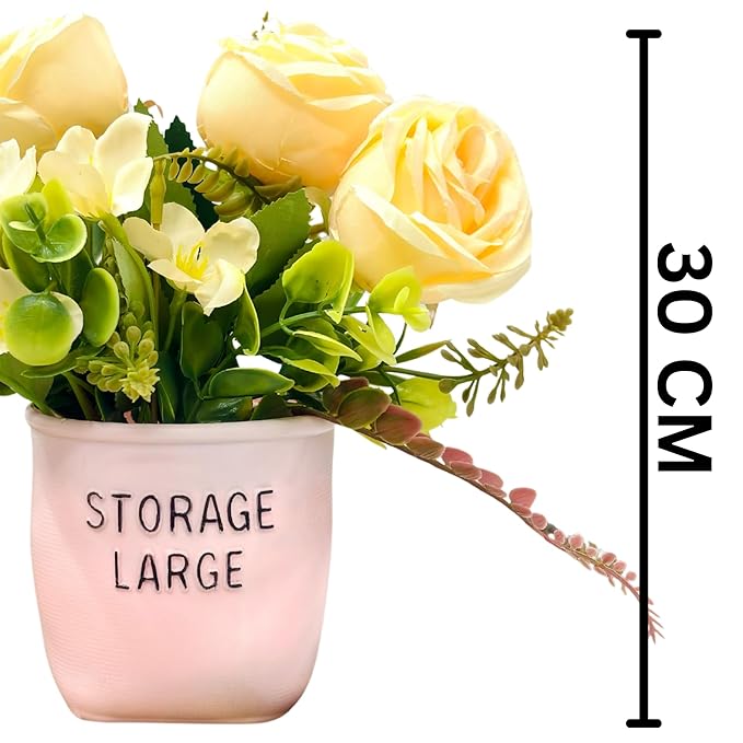 Dekorly Artificial Silk Roses Flowers with Pink Vase,Fake Eucalyptus Flower Arrangement for Home Office Hotel Bathroom Dining Table Decorations Restaurant Decor | Height 30 CM