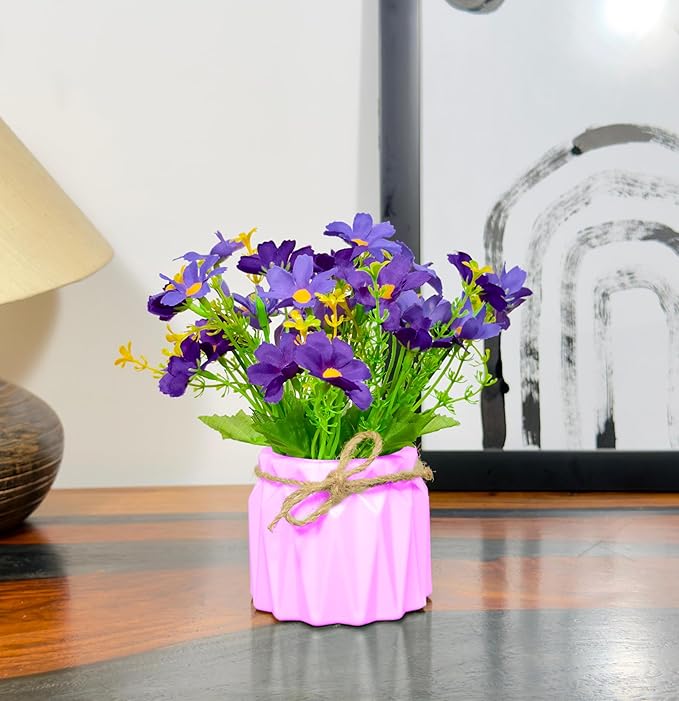 Dekorly Artificial Daisy Flowers Plastic Pot Flowers in Fake Flowers Bouquet for Table Decorations Artificial Plant Home Office Decor | Height 15 CM