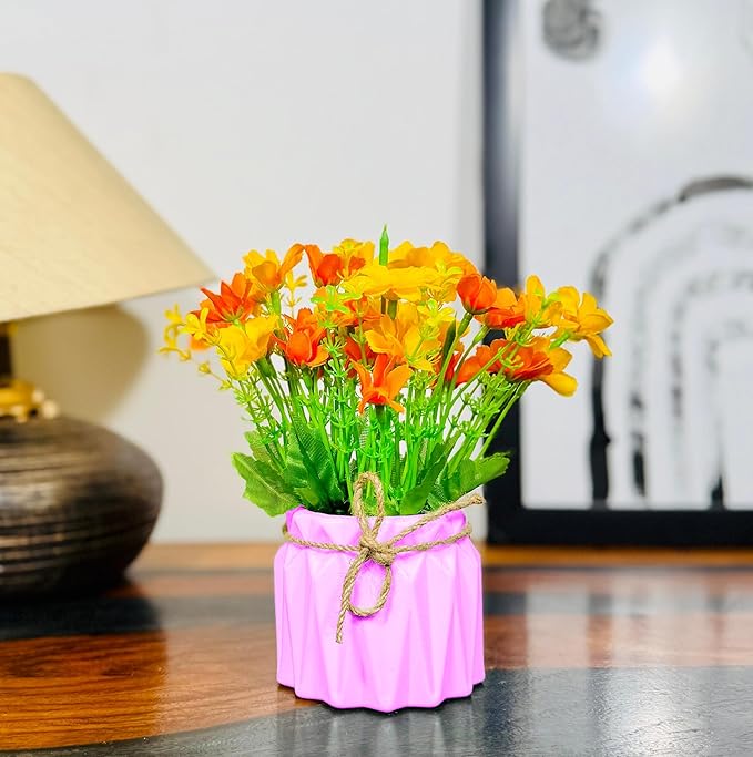 Dekorly Artificial Daisy Flowers Plastic Pot Flowers in Fake Flowers Bouquet for Table Decorations Artificial Plant Home Office Decor | Height 15 CM