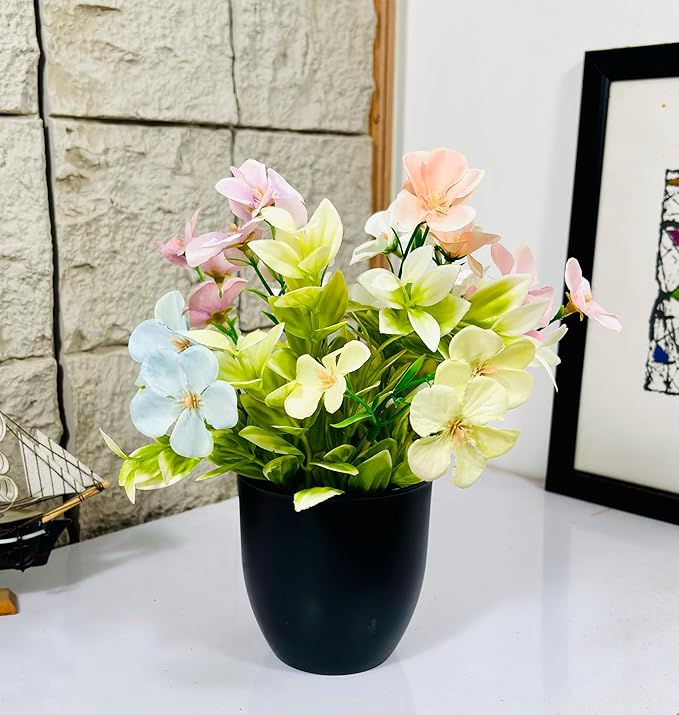 Dekorly Artificial Chrysanthemum with Hydrangea Rose Flowers with BlackCool Pot in Fake Flowers Bouquet for Centerpiece Table Decorations Home Office Kitchen Decor | Height 30 CM