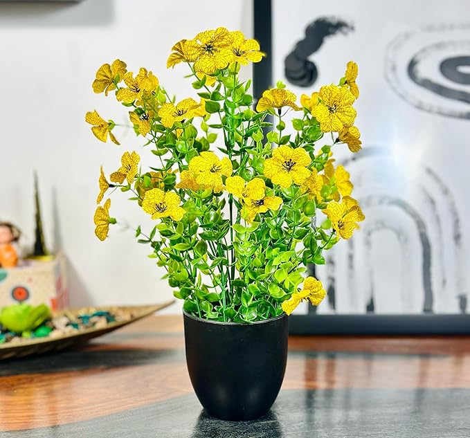 Dekorly Artificial Daisy Fern Flowers with BlackCool Pot in Fake Flowers Bouquet for Centerpiece Table Decorations Home Office Kitchen Decor | Height 30 CM