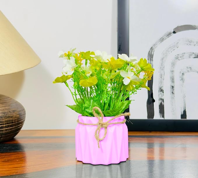 Dekorly Artificial Daisy Flowers Plastic Pot Flowers in Fake Flowers Bouquet for Table Decorations Artificial Plant Home Office Decor | Height 15 CM
