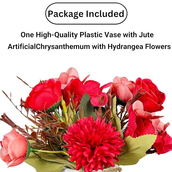 Dekorly Artificial Chrysanthemum with Hydrangea Rose Flowers with Zigzag Pot Faux Flowers in Fake Flowers Bouquet for Table Decorations Home Office Kitchen Decor | Height 12 CM