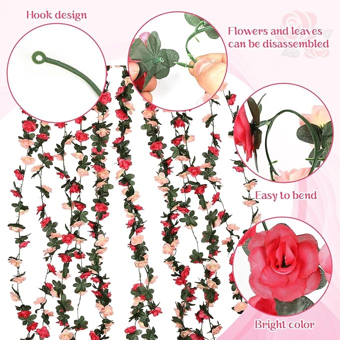 Dekorly Artifical Flower Garland,Rose Garland,Pink Flower Vines for Decoration, Wedding, Garden, Wall Decoration,Backdrop,Bedroom,Birthday Party, Christmas Decor