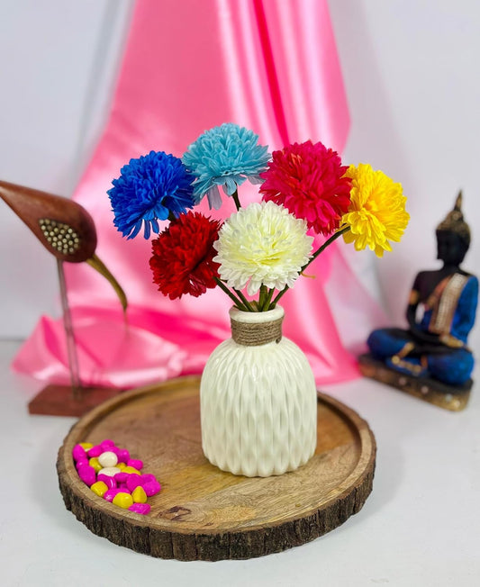 Dekorly Artificial Peony Flowers Bunch | White Vase with Flowers Bunch | Artificial Plants for Home Office Hotel Decor | Bedroom Living Room Bathroom Decor (Multicolor)