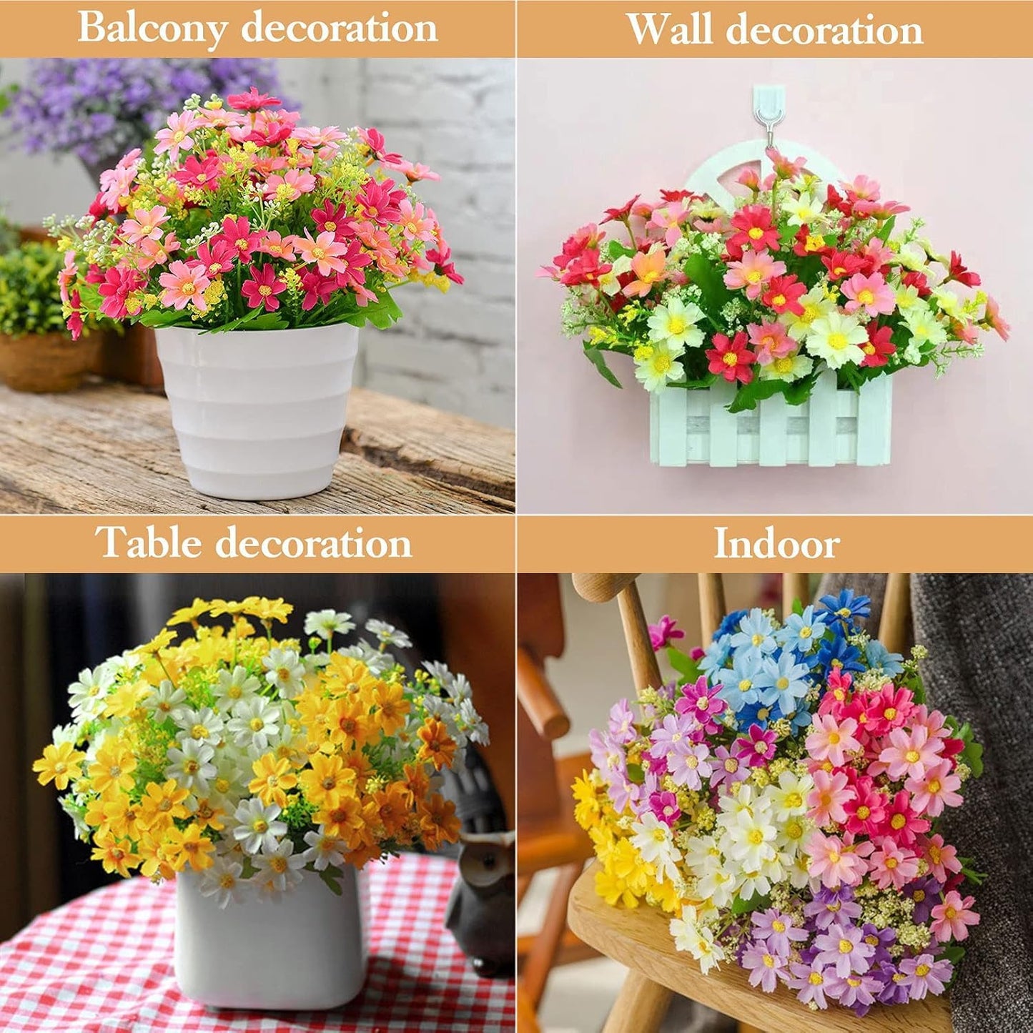 Dekorly Outdoor Artificial Flowers for Decoration,Silk Flowers UV Resistant Fake Flowers No Fade Faux Flowers Bouquet Plants for Indoor Outside Farmhouse Home Garden Decor