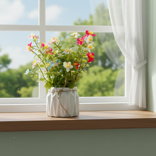 Dekorly Artificial New Fern Filler Multicolor Flowers in Pot | Faux Greenery Plant for Home Decor, Office Desk, Living Room Table, Bedroom Shelf Decoration