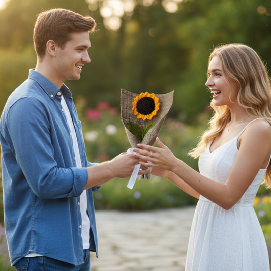 Dekorly Artificial Sunflower Crochet Flower Bunch 8 Inch Handmade Knitted Sunflower Plant Decorative Table Top Home Office Desk Decor Gift Valentine Item