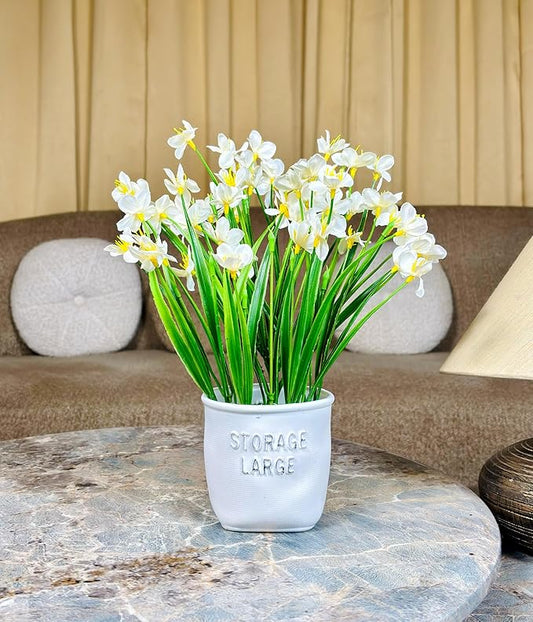 Dekorly Faux Daisy Bush Flowers Pot, Fake Flower Arrangement for Home Office Farmhouse Bathroom Dining Table Decorations Restaurant Table Decor | Height 30CM