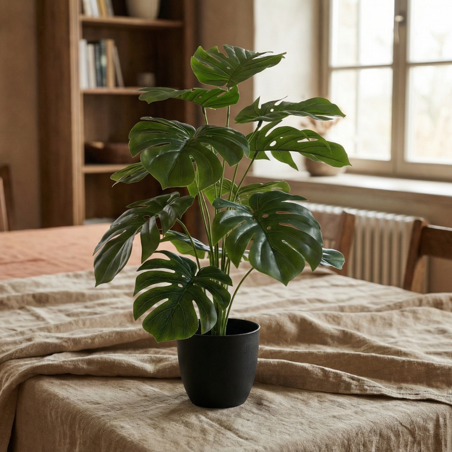 Dekorly Monstera Artificial Plant 26 Inches | 18 Leaves Realistic Faux Indoor Floor Plant with Pot for Home Living Room Office Decor