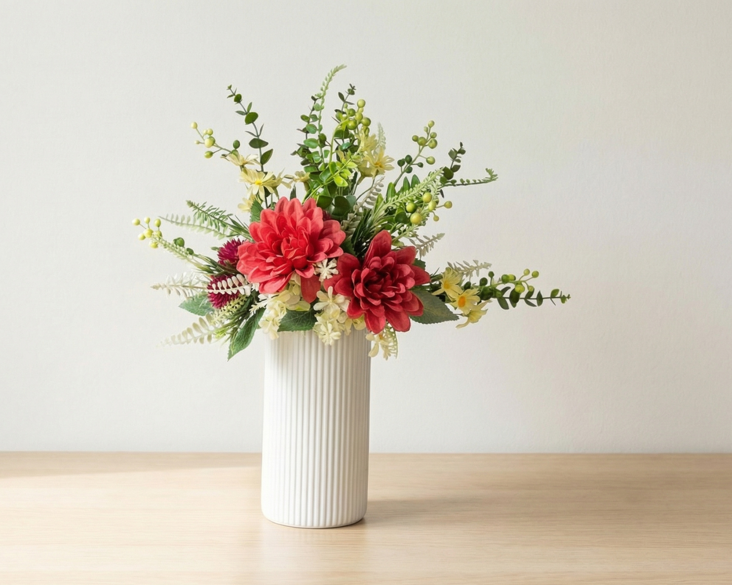 Dekorly Artificial Chrysanthemum Flower Plant – 40 cm Realistic Faux Floral Arrangement with White Plastic Pot for Home, Living Room & Office Table Decor, Elegant Gift Item