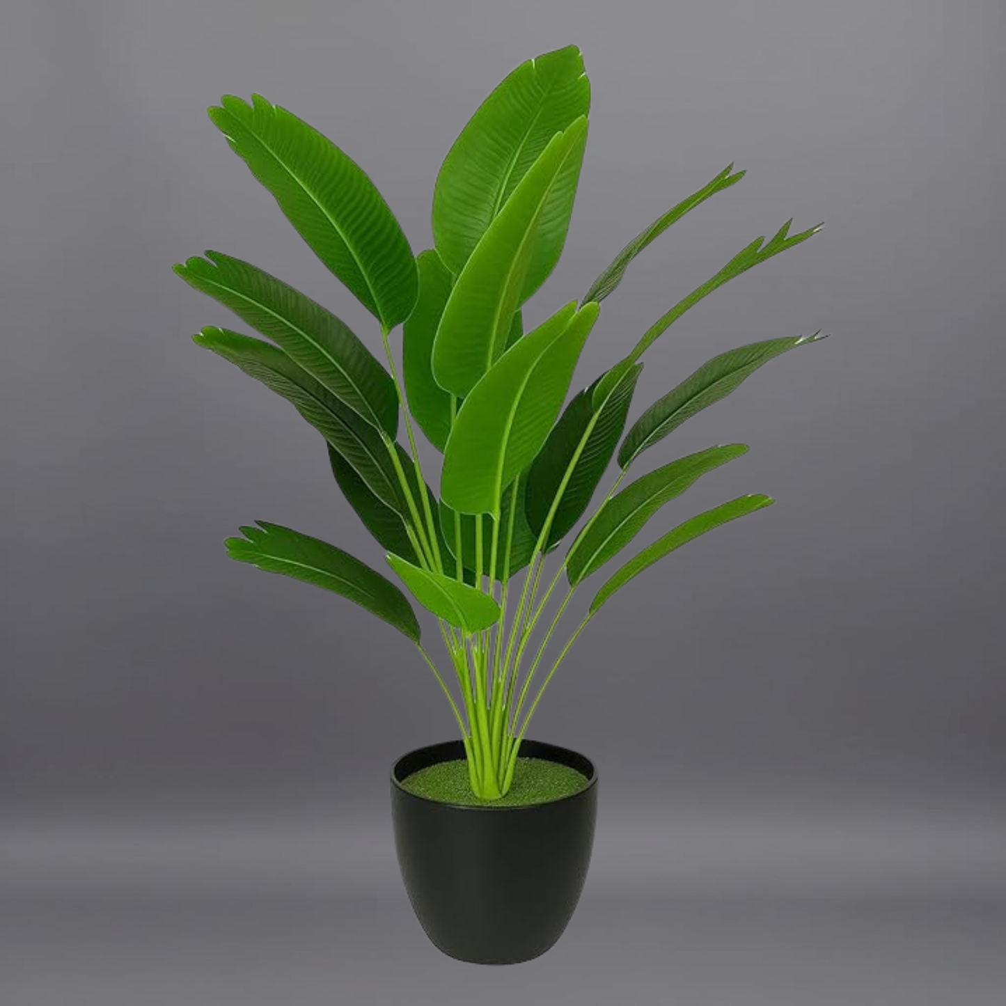 Dekorly Plastic Artificial Banana Plants Leaves Faux Turtle Leaf Fake Monstera Tropical Large Tree Outdoor Leaf Decorations | 18 Leaves | 26Inch (Black Pot | Only One)