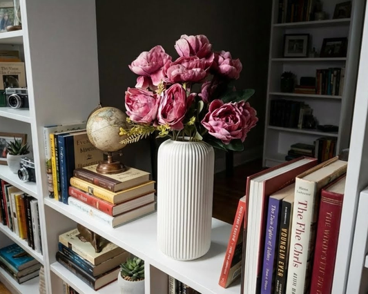 Dekorly Artificial Peony Flower Vase | Elegant Faux Floral Arrangement for Home Decor, Office Desk & Center Table | 40 cm