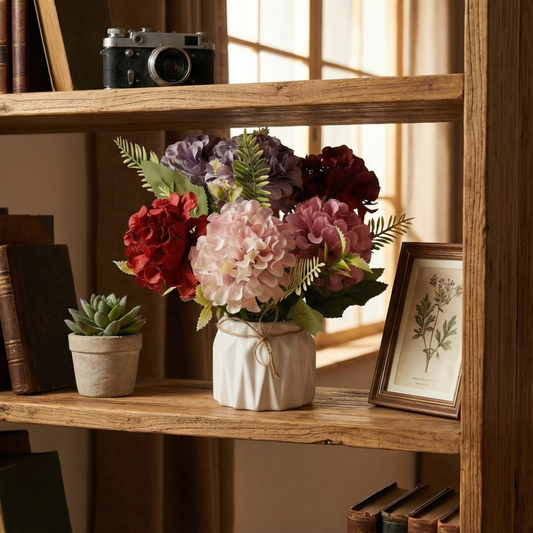 Dekorly Artificial Dahlia Flowers Multicolor 18cm in Pot | Faux Flower Plant for Home Decor, Office Desk, Bedroom, Living Room Table Decoration