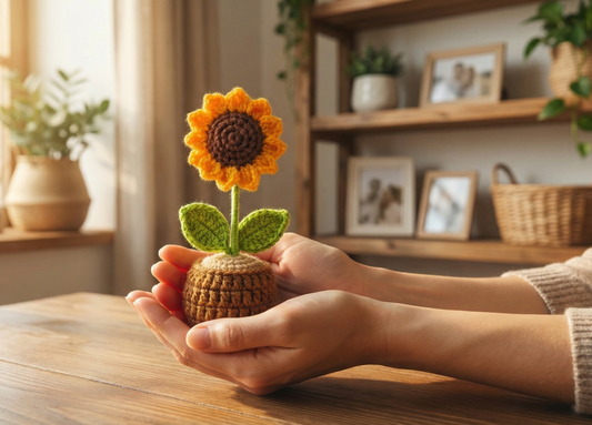 Dekorly Handmade Crochet Sunflower Plant with Pot – Yarn Flower Home, Desk & Gift Decor