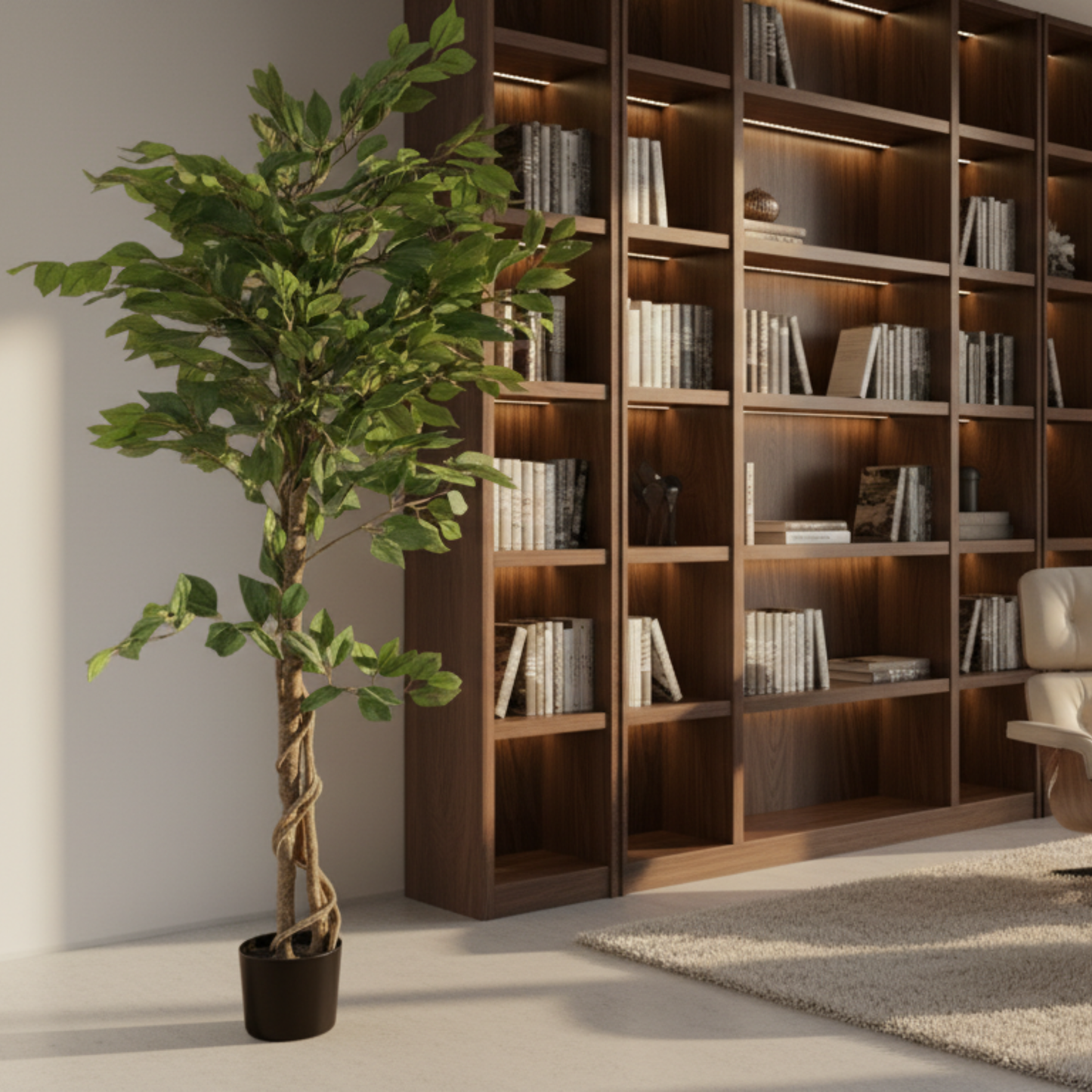 Dekorly 4.2ft Artificial Ficus Tree with Pot – Tall Faux Indoor Plant for Living Room, Office & Modern Home Decor