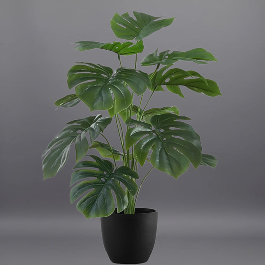 Dekorly Plastic Artificial Palm Plants Leaves Faux Turtle Leaf Fake Monstera Tropical Large Palm Tree Leaves Outdoor Leaf Decorations | 18 Leaves Plants | 26Inch Plants | with Blackpot (Green)