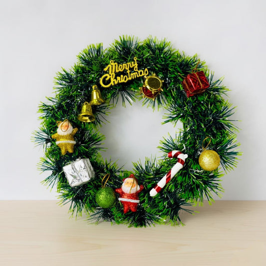 Dekorly Premium Artificial Christmas Wreath with Santa Claus, Baubles & Candy Cane – Front Door Decoration For Indoor/Outdoor Décor
