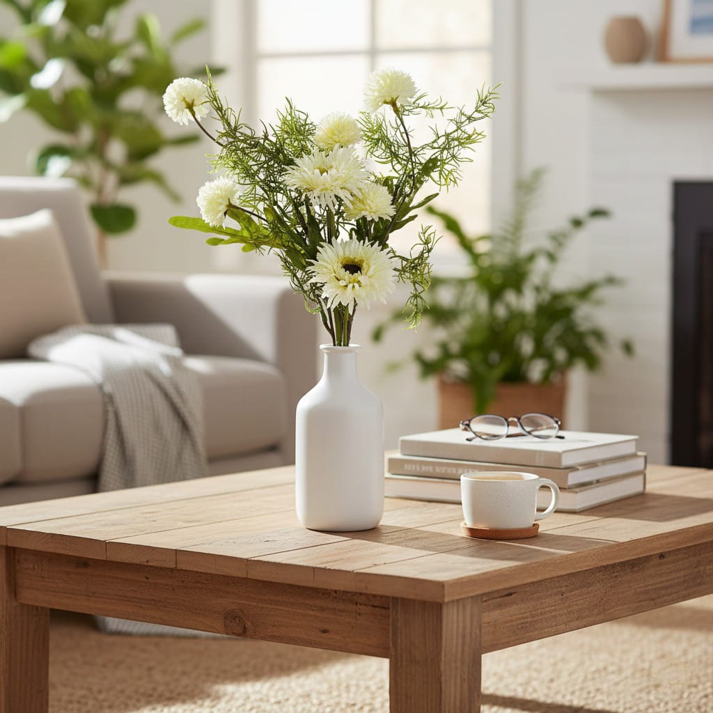 Dekorly White Artificial Rose Bouquet | Real-Looking Rose Flowers, Mini Daisy Flower & Wild Grass Table Décor for Home, Living Room, Office & Vase Decoration