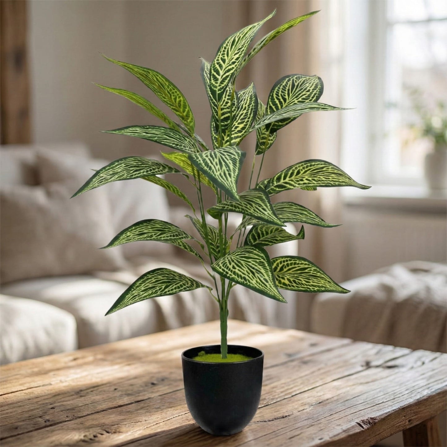 Dekorly Artificial Tropical Plant Zebra Leaf – 30 Inch Fake Palm Tree with 26 Leaves Indoor Decor