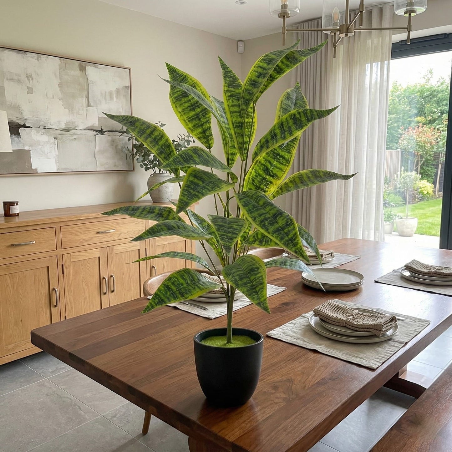 Dekorly Large Artificial Zebra Leaf Plant 26 Leaves – 30 Inch Fake Tropical Palm for Indoor Home Decor