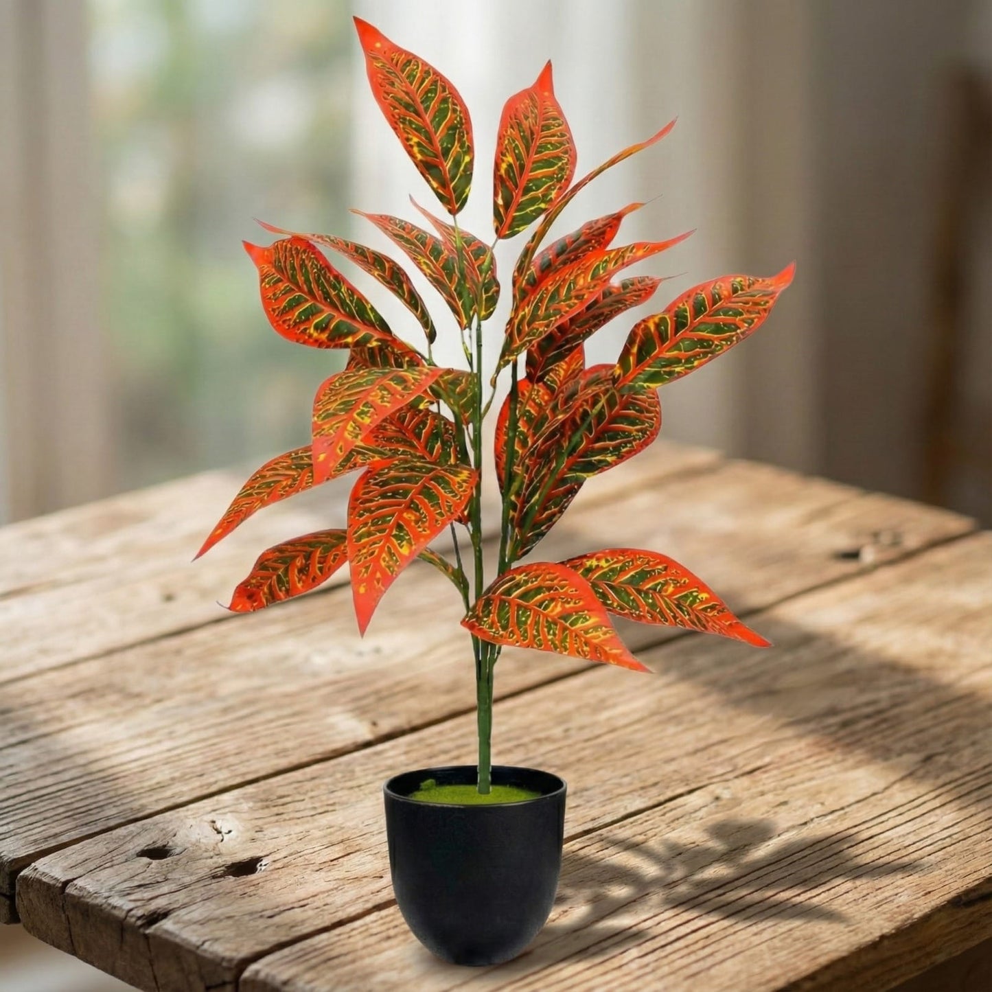 Dekorly Artificial Reddish Zebra Leaf Tropical Plant – 30 Inch Fake Palm with 26 Leaves for Home Decor