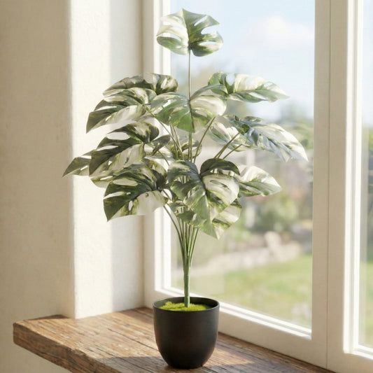 Dekorly 26″ Artificial Variegated Monstera Plant – Indoor Outdoor, Home & Office Décor
