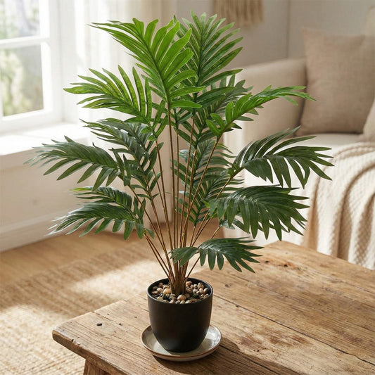 Dekorly Plastic Artificial Palm Plants Leaves Faux Turtle Leaf Fake Monstera Tropical Large Palm Tree Leaves Outdoor Leaf Decorations | 26Inch Plants(Areca Plant)
