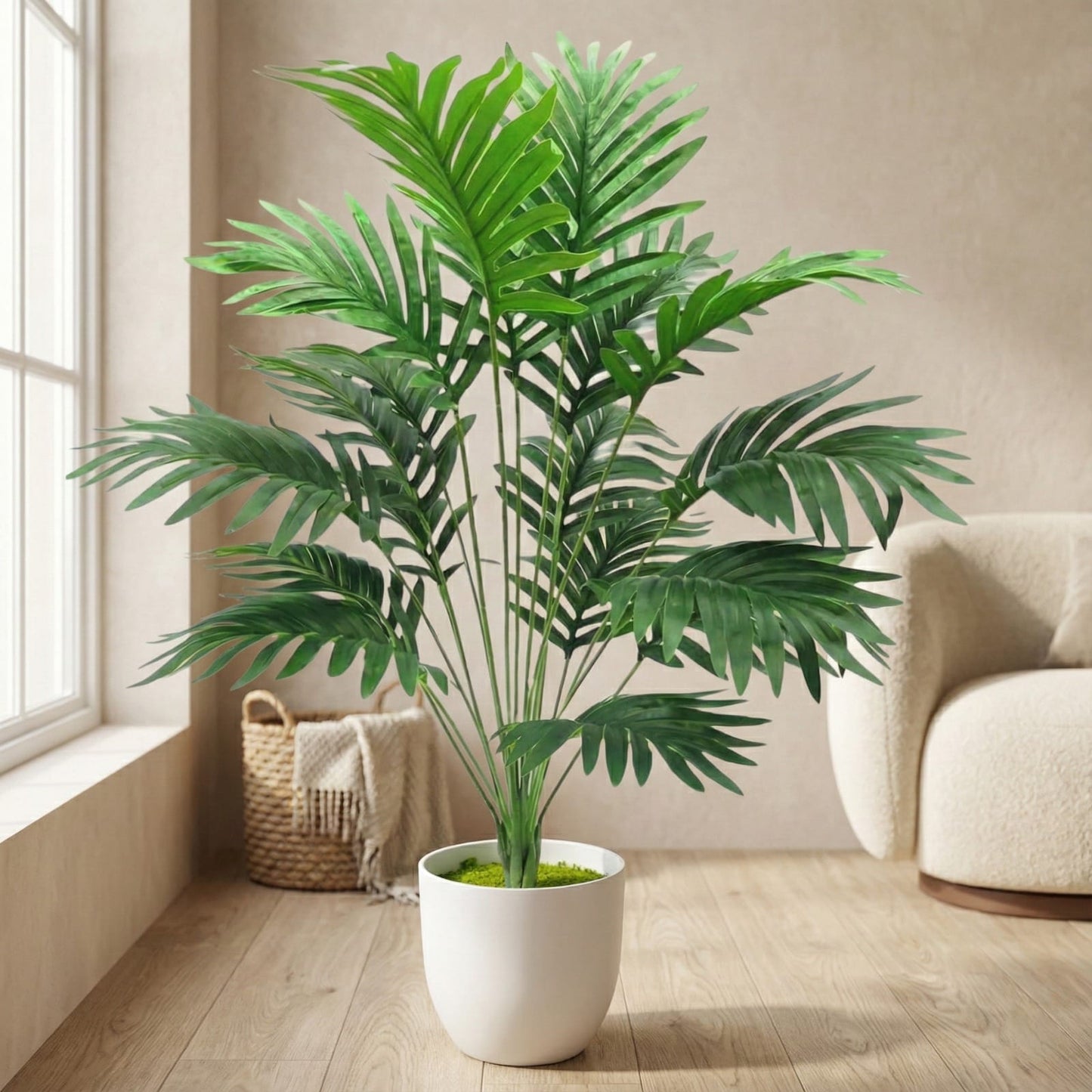Dekorly Plastic Artificial Palm Plants Leaves Faux Turtle Leaf Fake Monstera Tropical Large Palm Tree Leaves Outdoor Leaf Decorations | 26Inch Plants(Areca Plant)