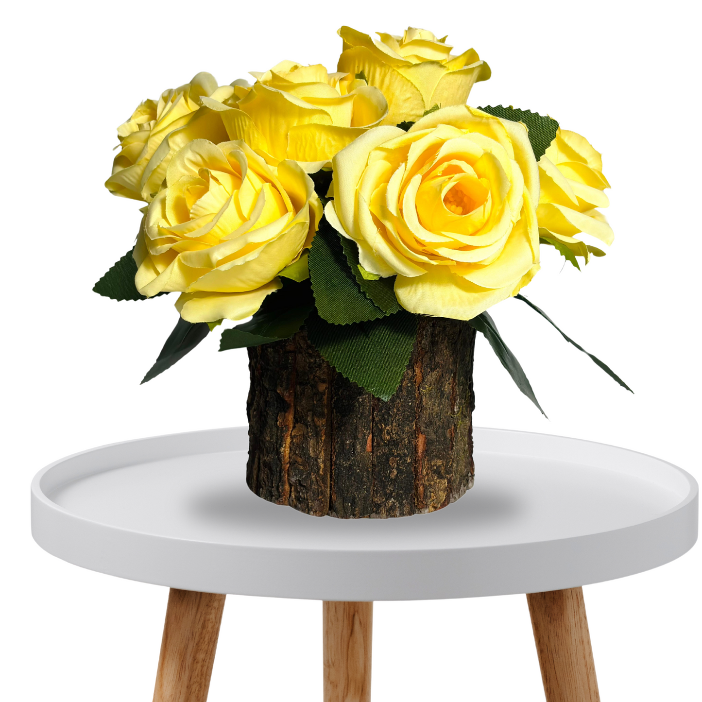 Wooden Potted Artificial Fabric Rose Flower Bunch