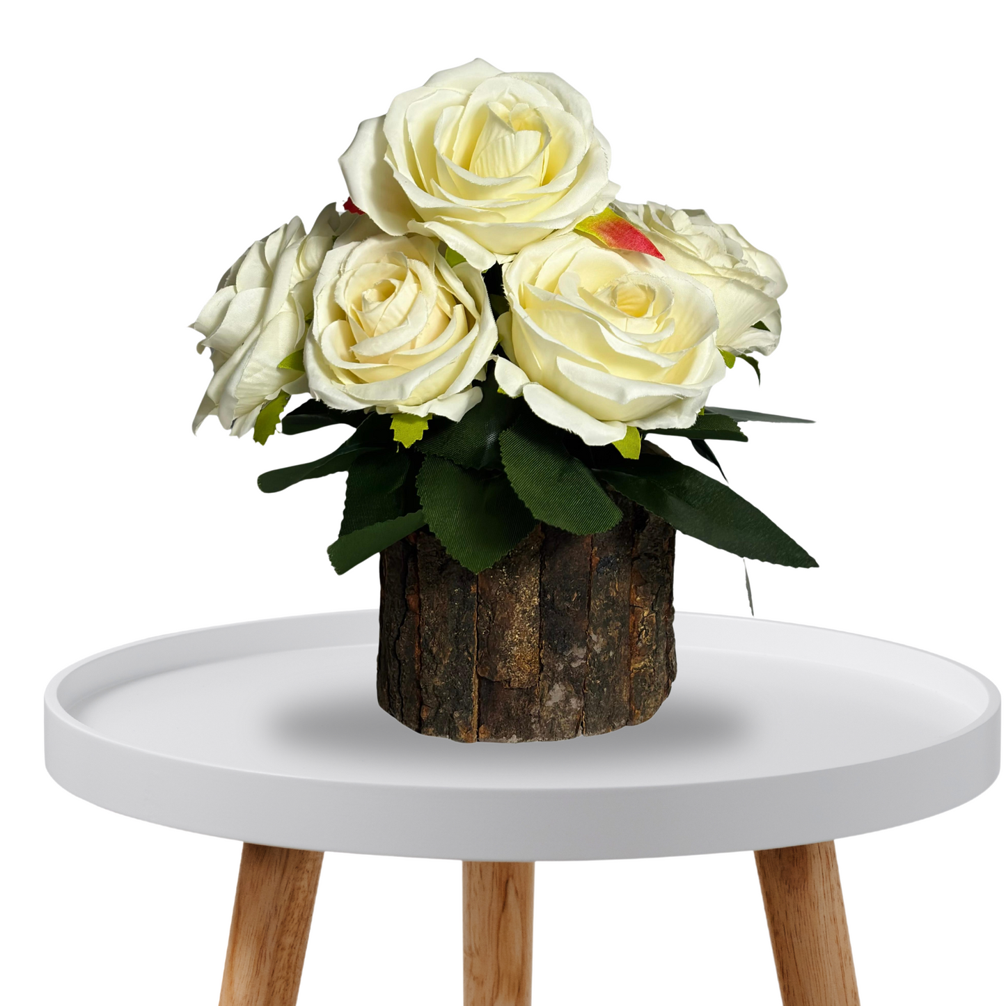Wooden Potted Artificial Fabric Rose Flower Bunch