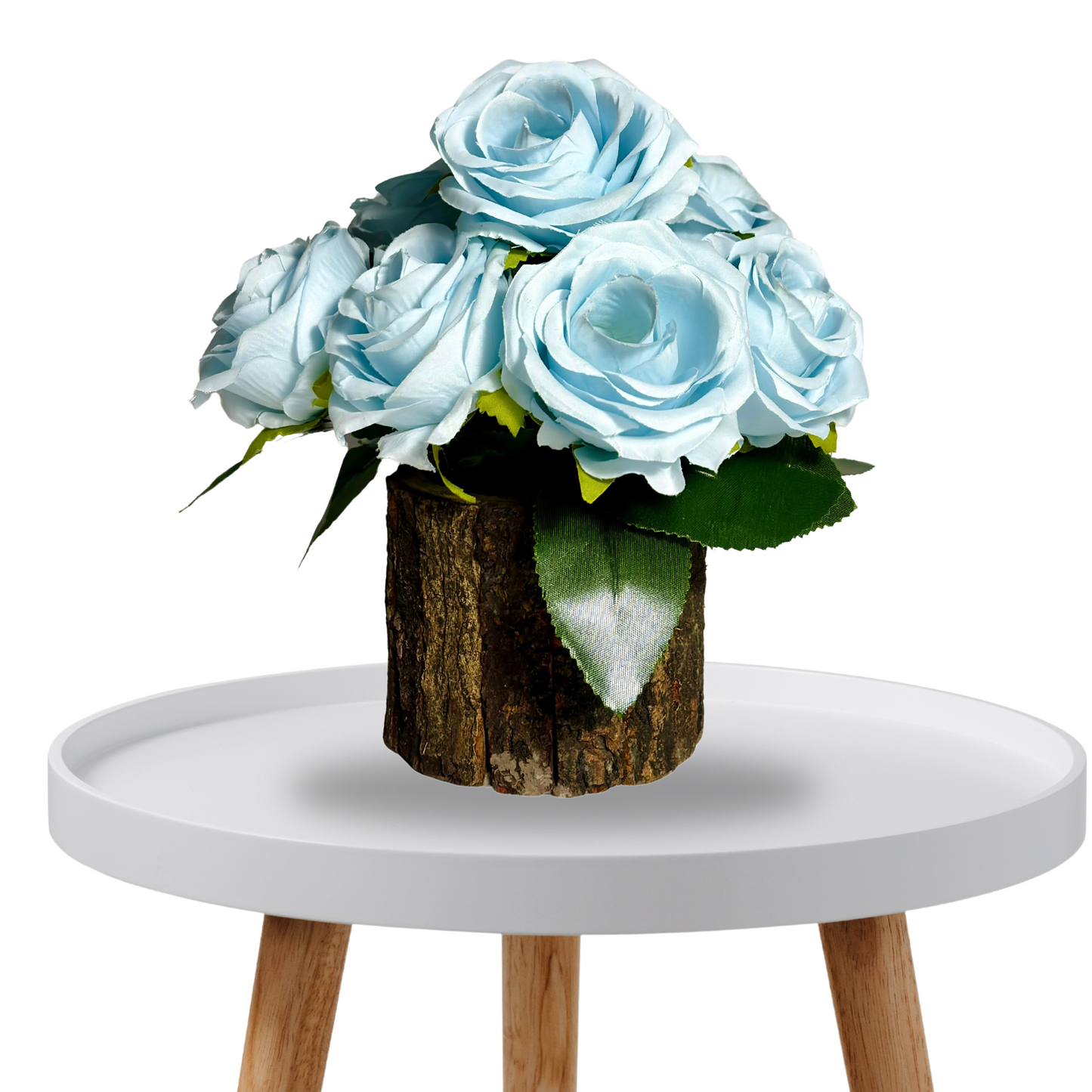 Wooden Potted Artificial Fabric Rose Flower Bunch