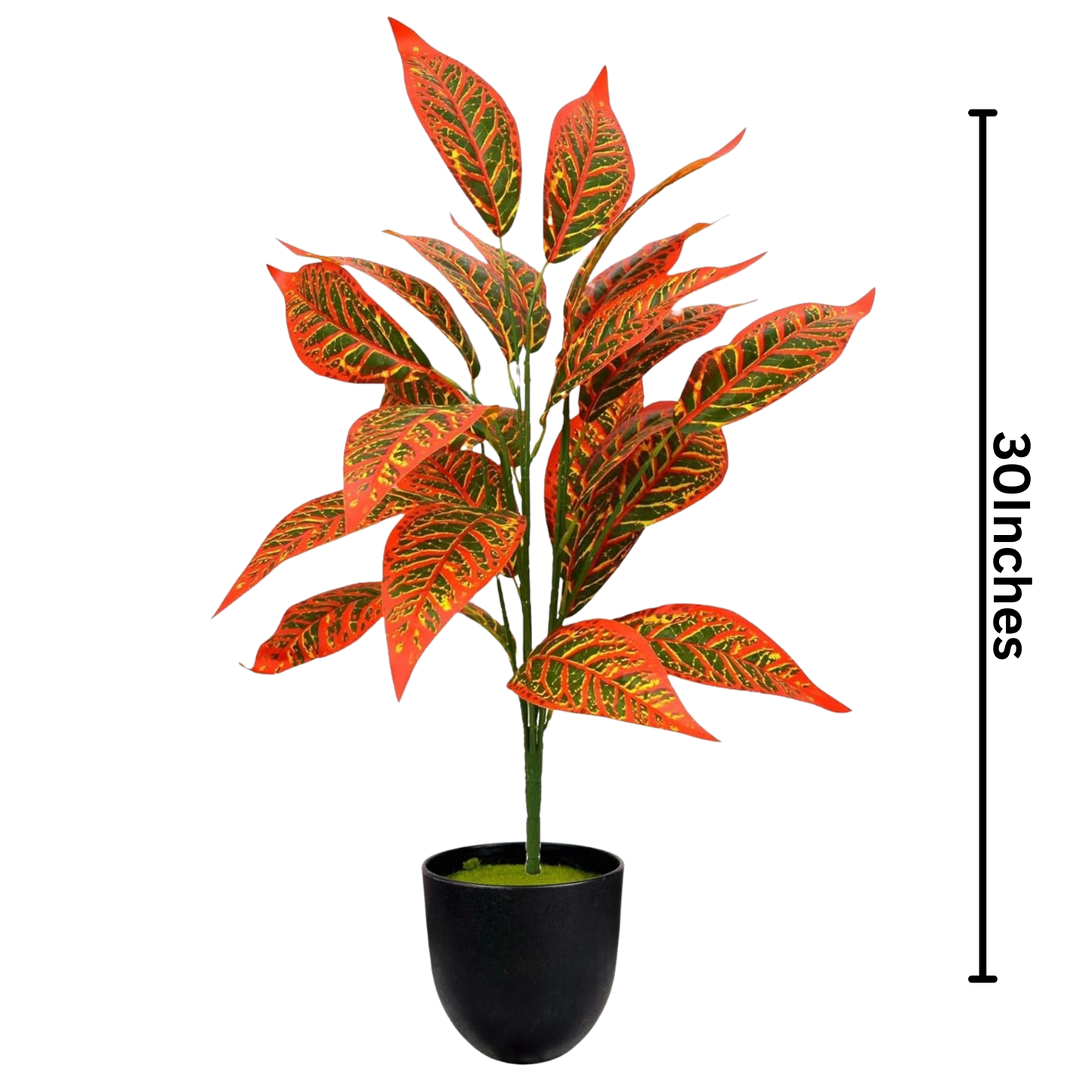 Dekorly Artificial Reddish Zebra Leaf Tropical Plant – 30 Inch Fake Palm with 26 Leaves for Home Decor