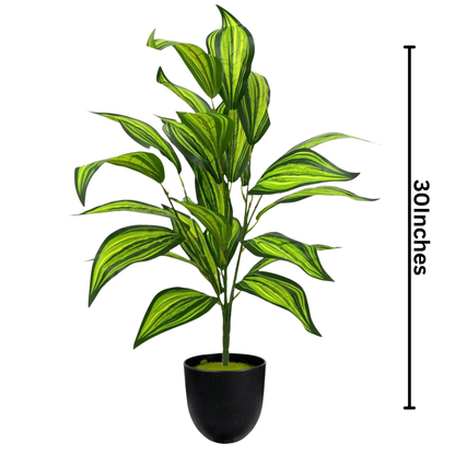 Dekorly Artificial Zebra Leaf Palm with Pot – 30 Inch, 26 Leaves Indoor & Outdoor Decor