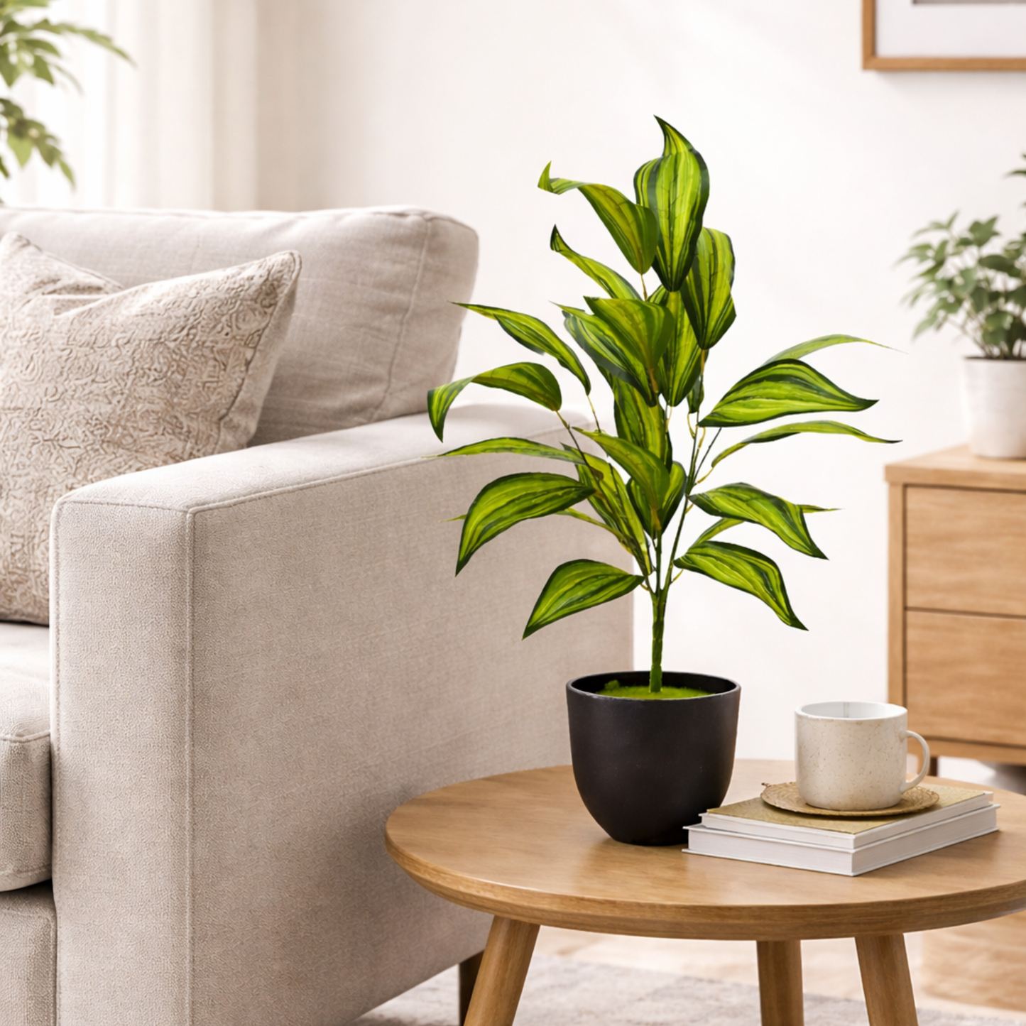 Dekorly Artificial Zebra Leaf Palm with Pot – 30 Inch, 26 Leaves Indoor & Outdoor Decor