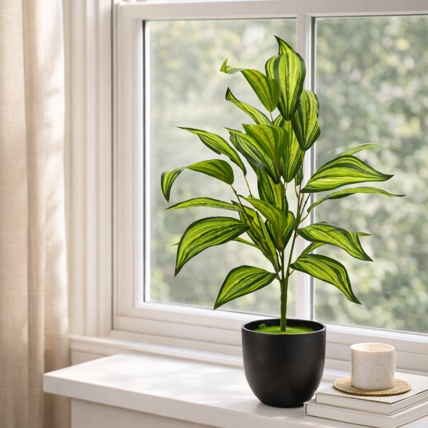 Dekorly Artificial Zebra Leaf Palm with Pot – 30 Inch, 26 Leaves Indoor & Outdoor Decor