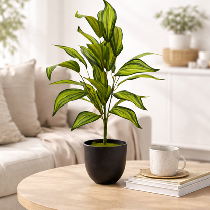 Dekorly Artificial Zebra Leaf Palm with Pot – 30 Inch, 26 Leaves Indoor & Outdoor Decor