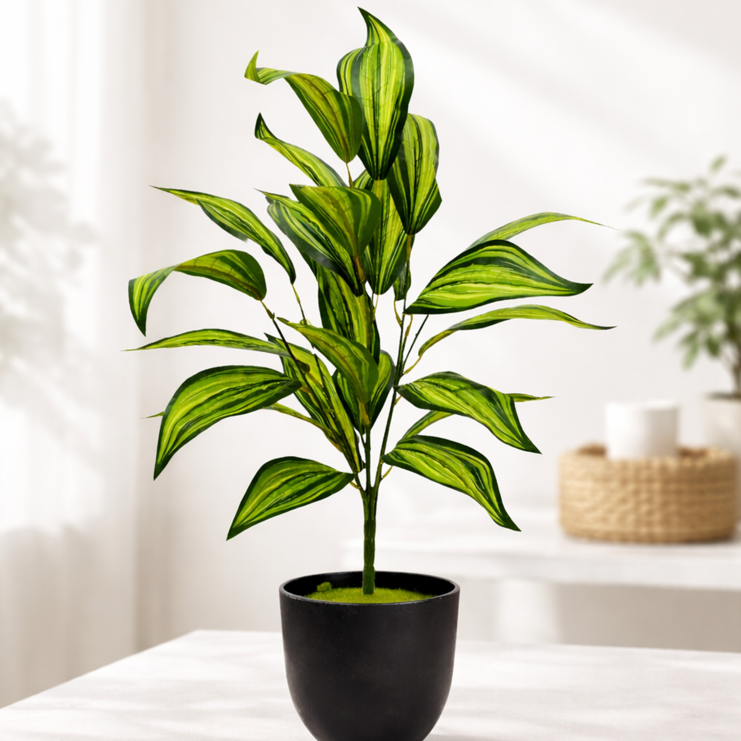 Dekorly Artificial Zebra Leaf Palm with Pot – 30 Inch, 26 Leaves Indoor & Outdoor Decor