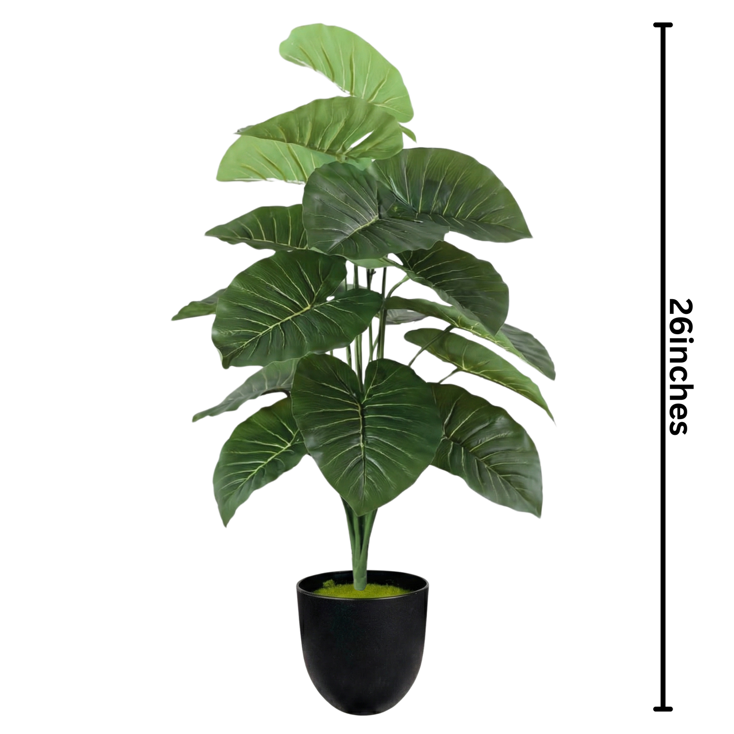 Dekorly 26″ Artificial Elephant Ear Plant in Black Pot for Home & Office