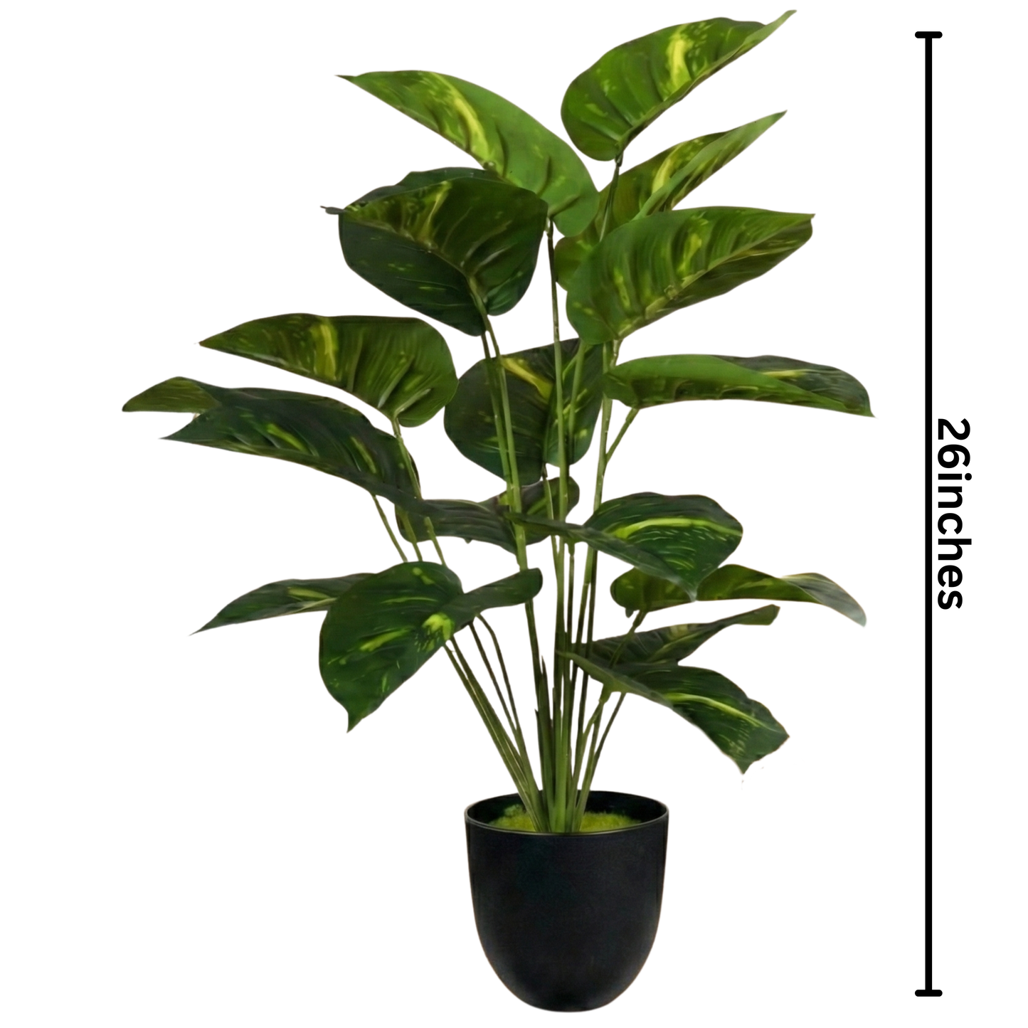 Dekorly 26″ Artificial Indoor Plant – Realistic Green Leaves, Black Pot for Home & Office