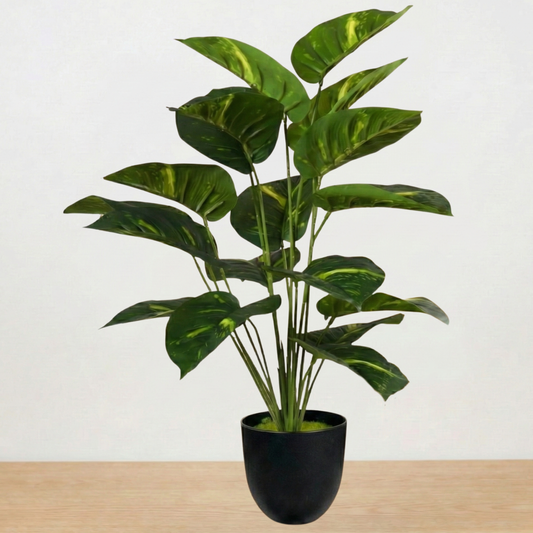Dekorly 26″ Artificial Indoor Plant – Realistic Green Leaves, Black Pot for Home & Office